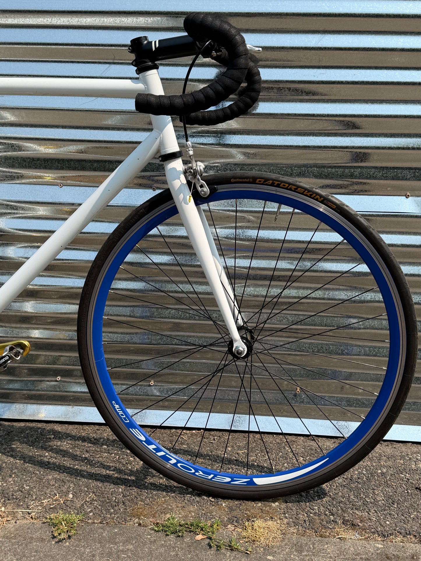 Pake fixed gear road bike 58cm white blue gold custom refurbished