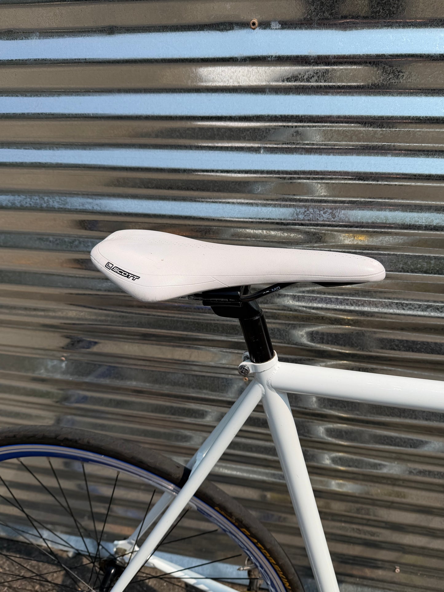 Pake fixed gear road bike 58cm white blue gold custom refurbished