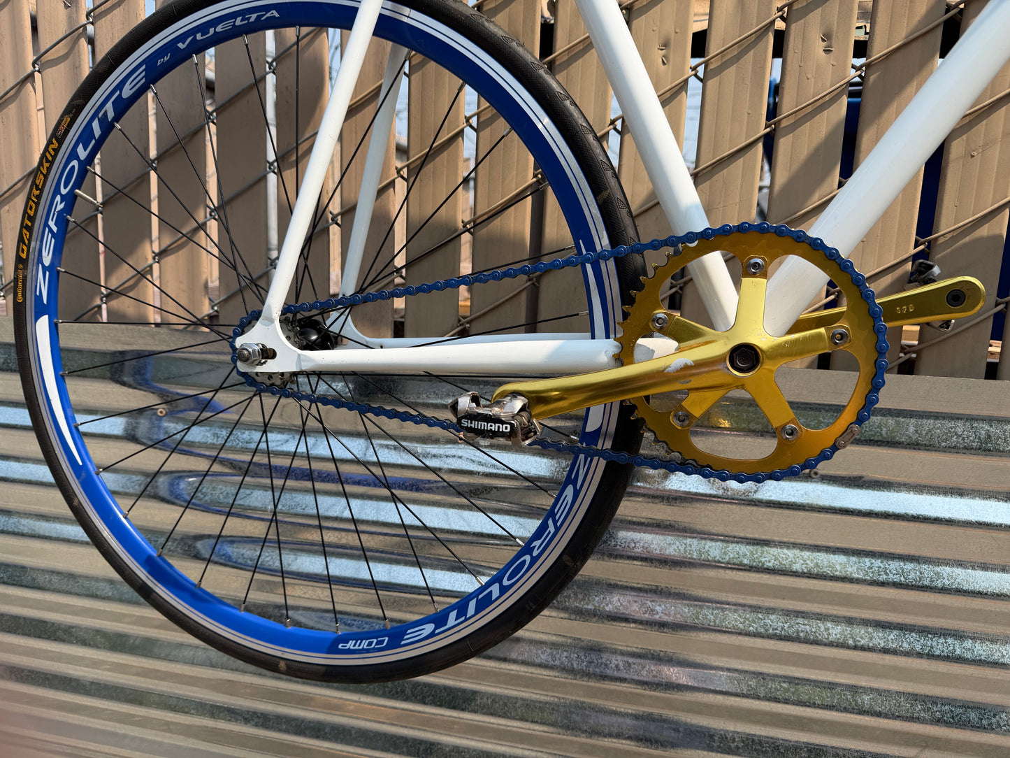 Pake fixed gear road bike 58cm white blue gold custom refurbished