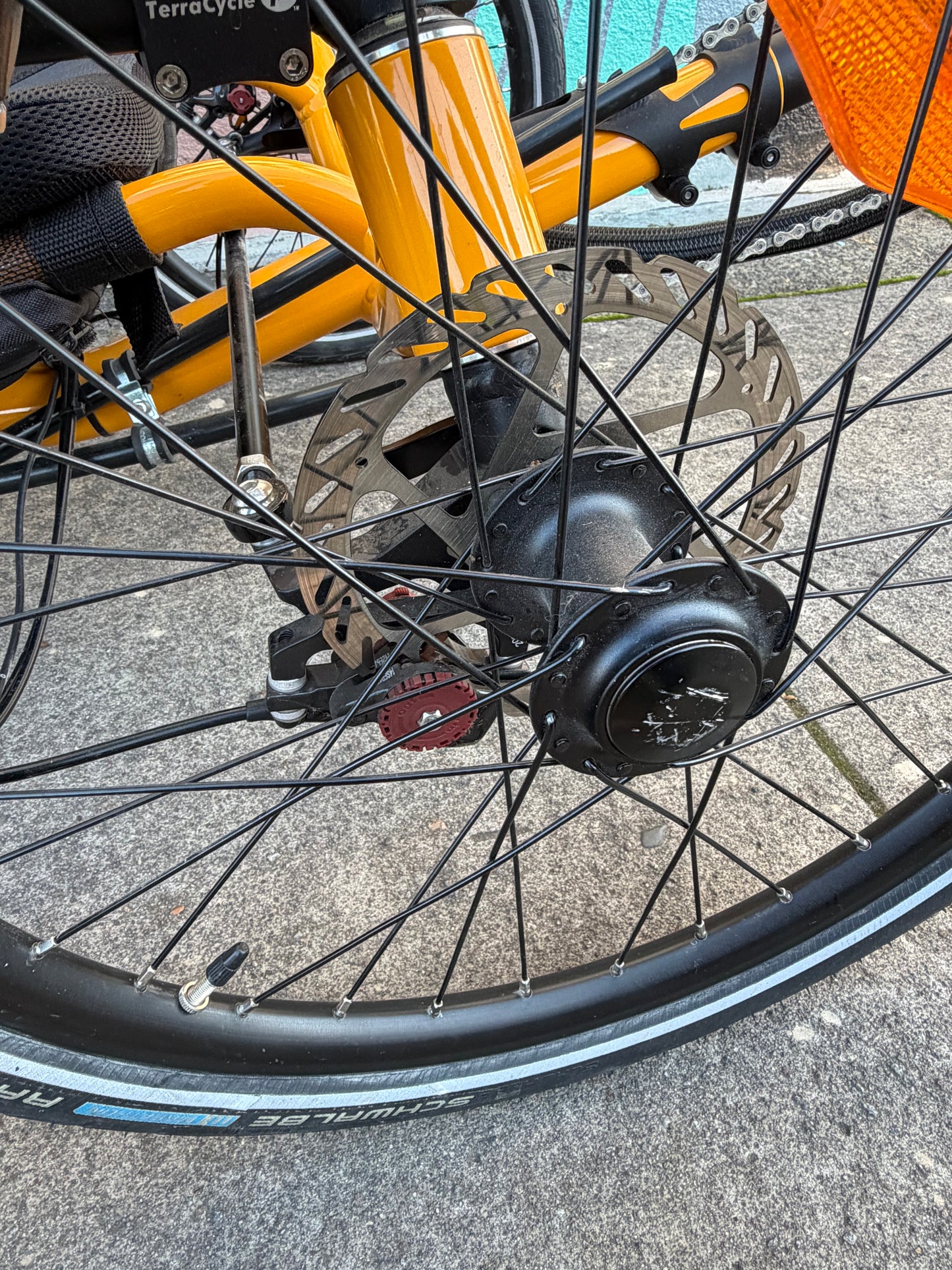 Catrike e-trail recumbent trike, folding with bafang mid drive motor. Custom refurbished.