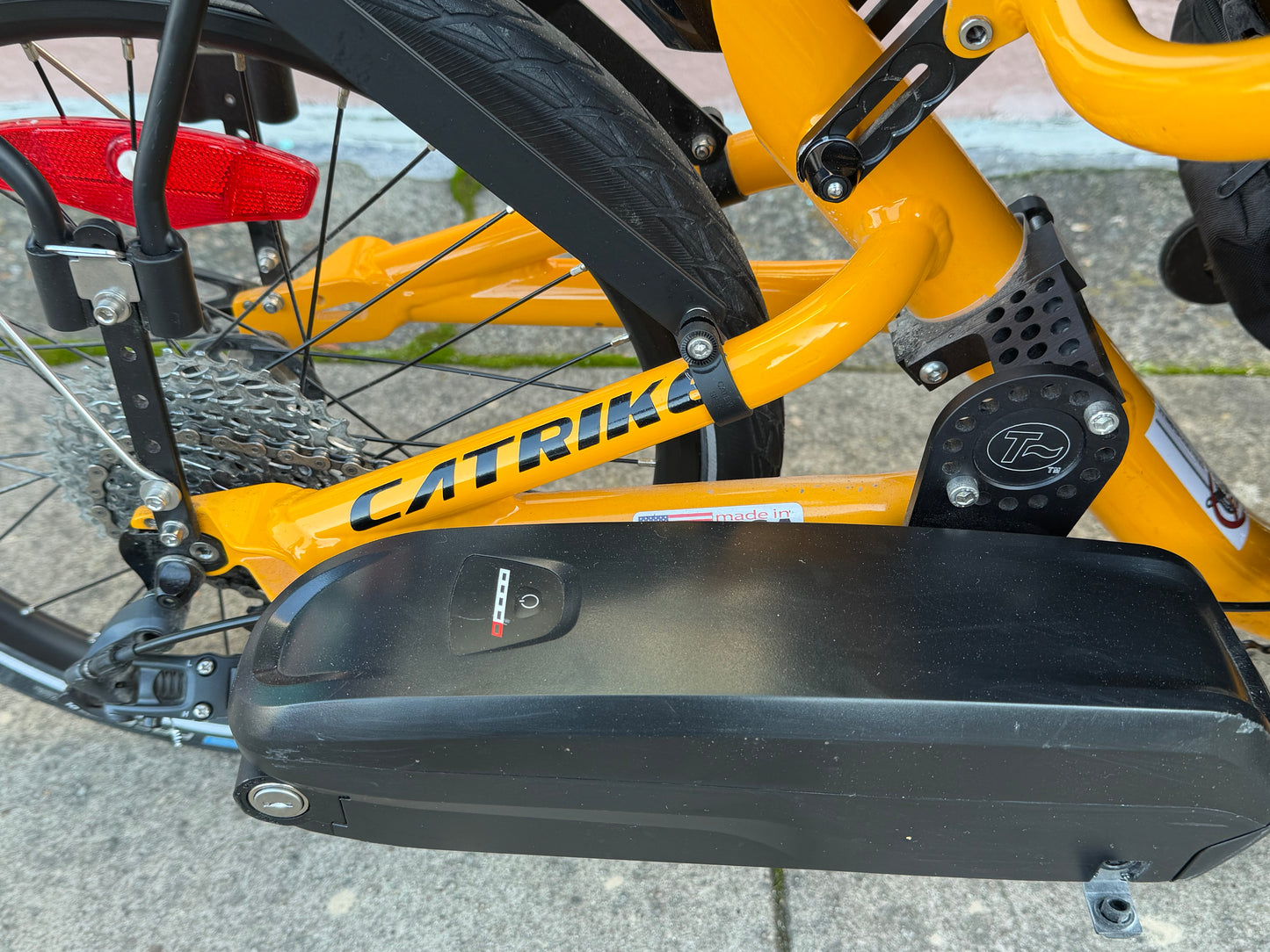 Catrike e-trail recumbent trike, folding with bafang mid drive motor. Custom refurbished.