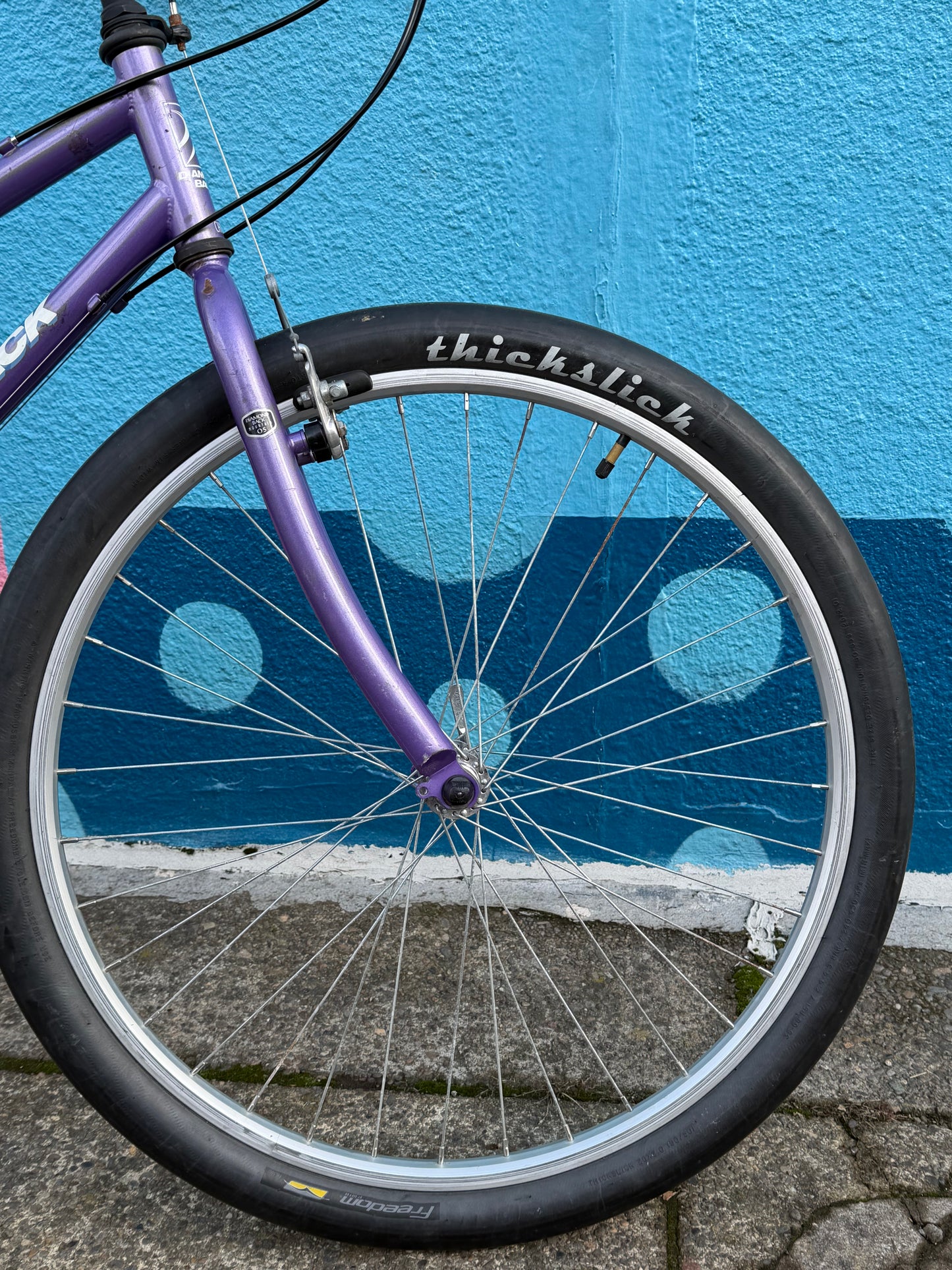 Diamondback traverse step thru purple bike 26” wheel 18” frame.