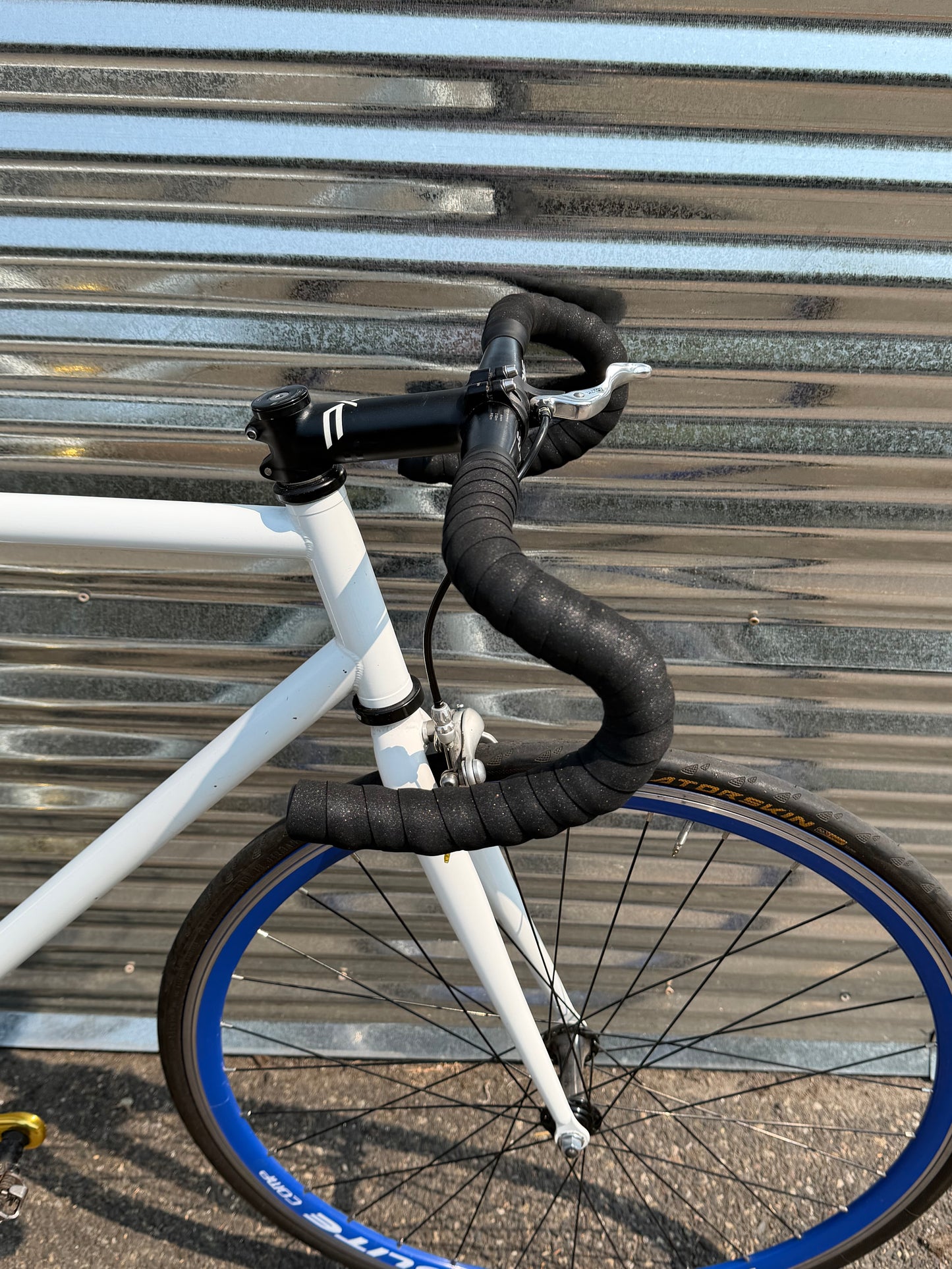 Pake fixed gear road bike 58cm white blue gold custom refurbished