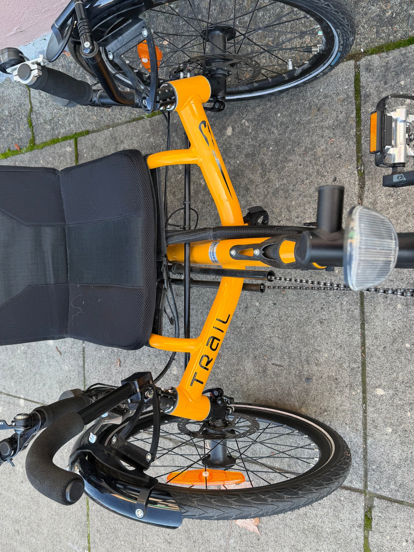 Catrike e-trail recumbent trike, folding with bafang mid drive motor. Custom refurbished.